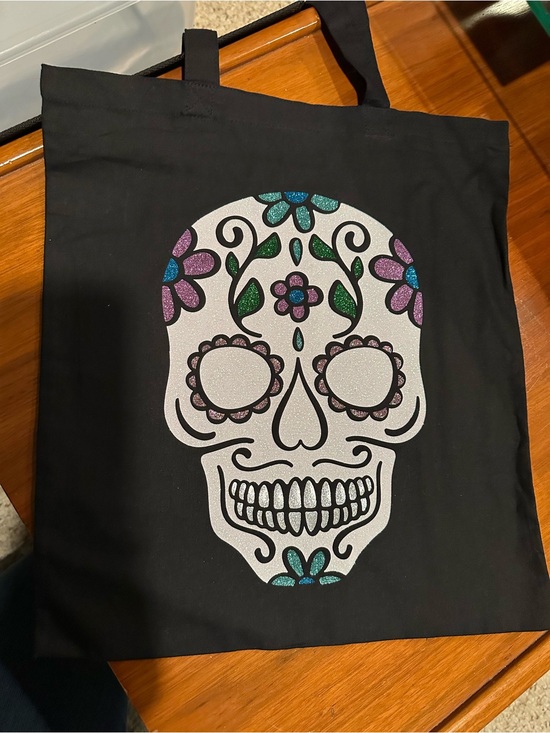Handbags - Glitter Sugar Skull Tote Bag - Black with Multicolor Accents